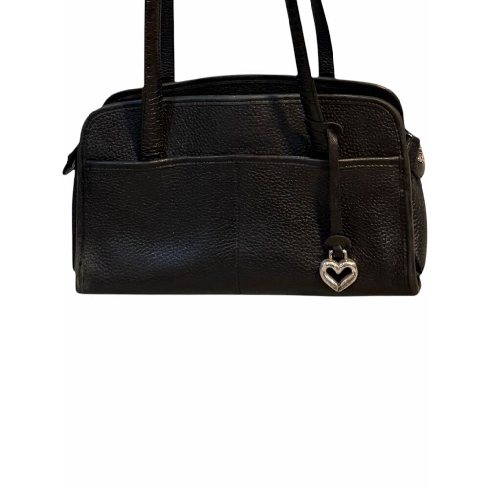 BRIGHTON Black Pebbled & Croc Embossed Leather Shoulder Bag Heart Charm